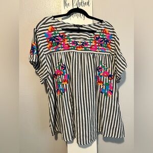 Striped Embroidered Blouse